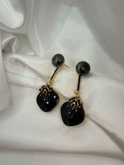Luxe Glam Drop Earrings | Statement Jewelry with Faux Onyx